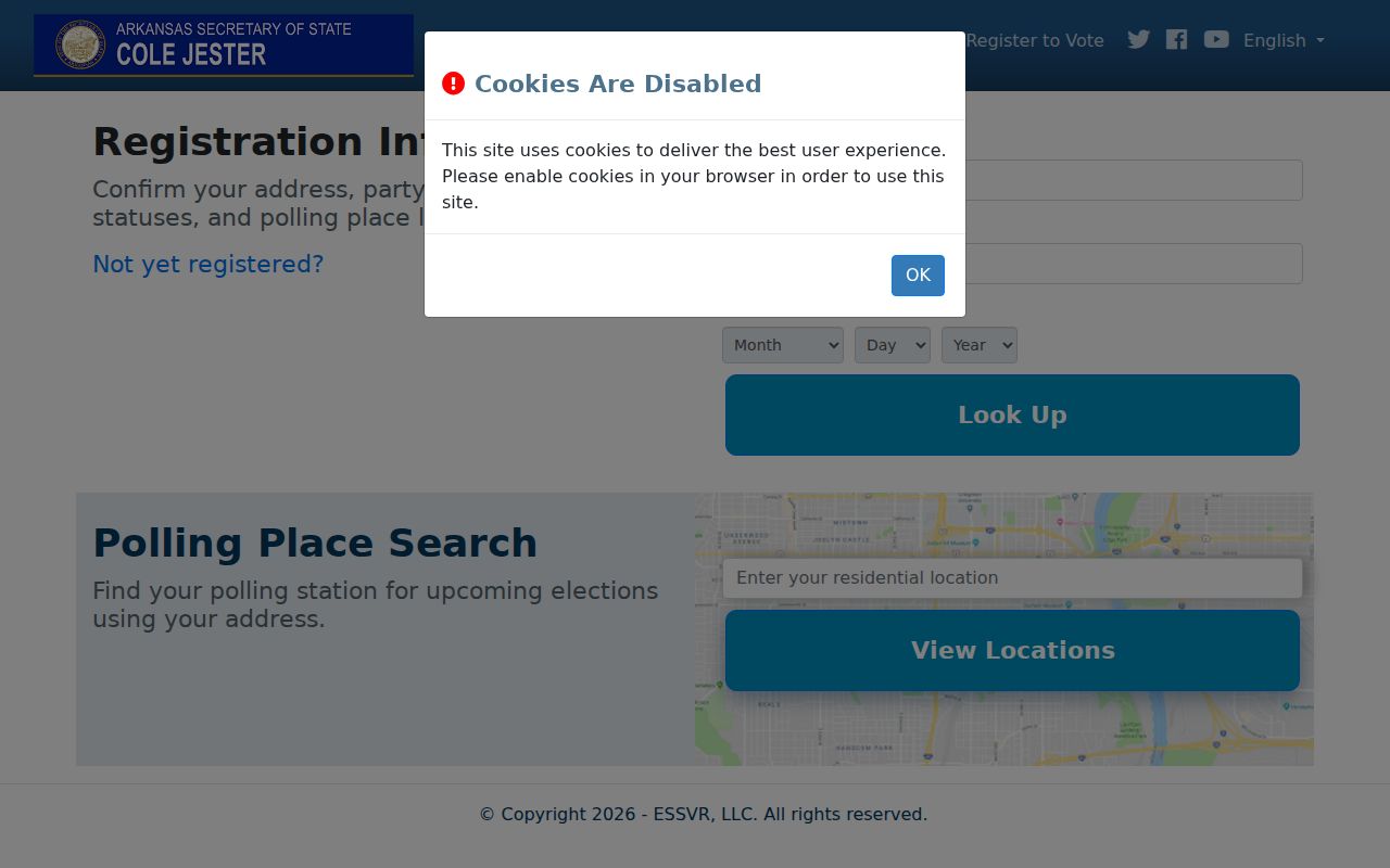 Fayetteville residents directory Arkansas VoterView screen