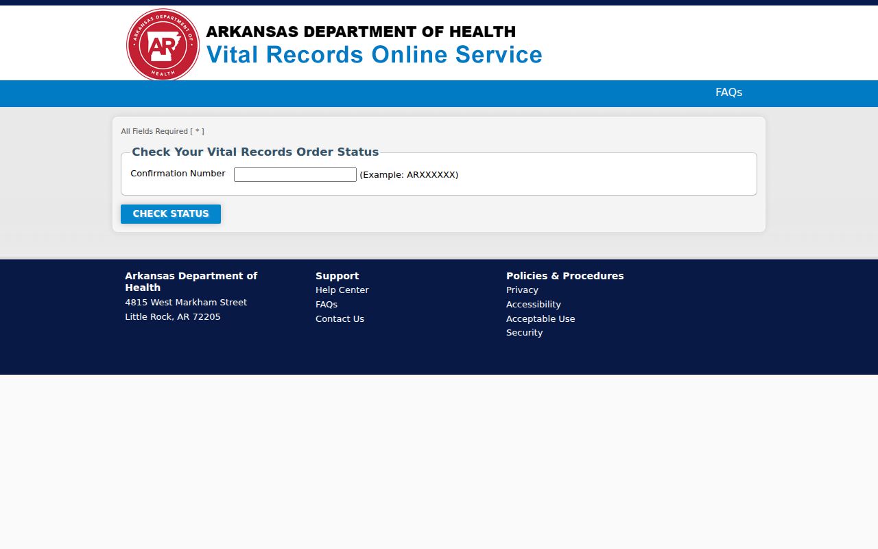 Fayetteville previous residents Arkansas vital record status