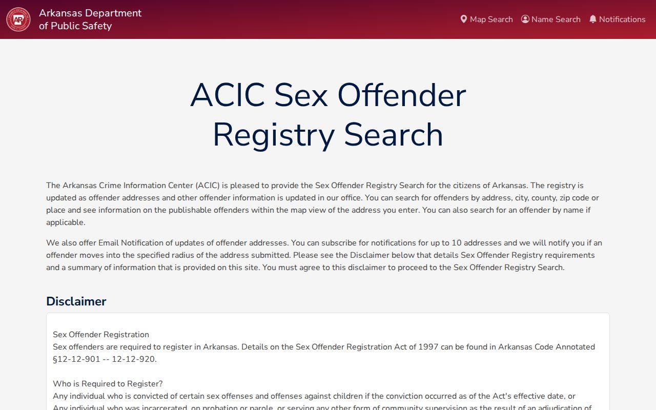 Fayetteville resident lookup through the official Arkansas offender registry