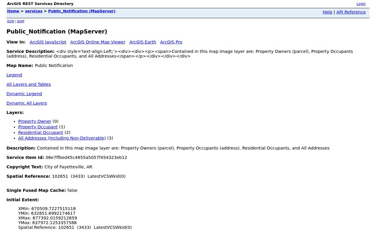Fayetteville street directory parcel public notification layers